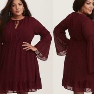 Torrid Burgundy Chiffon Skater Dress Size 3